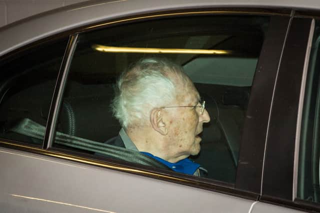  Lord Greville Janner leaves at Westminster Magistrates’ Court in August 2015, he died while awaiting trial.