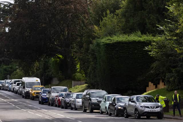 People queue for fuel at a BP station on October 5 in West Malling (image: Dan Kitwood/Getty Images)
