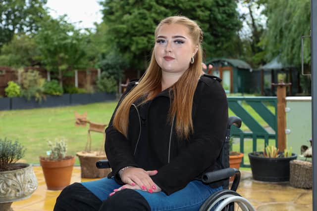 Emily Holliday, 20, who was left paralysed from the chest down after being hurled 25ft off a bridge by a ‘jealous’ friend while walking home after a night in Solihull, Birmingham