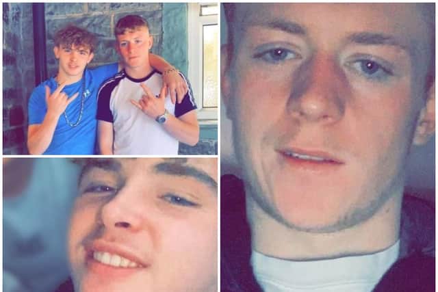 Martin Ward, bottom left, Mason Hall, right, and the pair together, top left, were among three teenagers killed in a crash