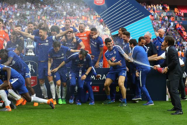 Conte celebrates the FA Cup win with Chelsea in 2018