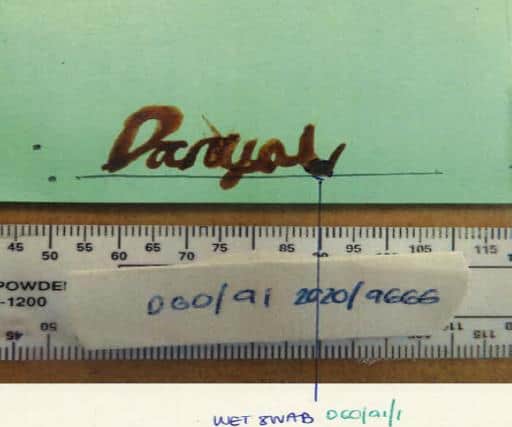 Danyal Hussein’s blood signature for his so-called pact with Lucifer. Credit: Met Police