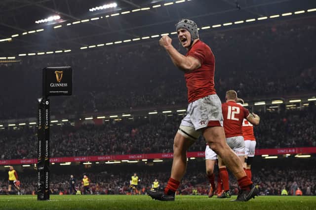 Jonathan Davies of Wales celebrates his sides second try during the Guinness Six Nations match between Wales and England at Principality Stadium in February 2019 (Photo: Dan Mullan/Getty Images)