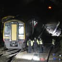 One train carriage was left on its side following the collision in Fisherton Tunnel between Andover and Salisbury (Picture: PA)