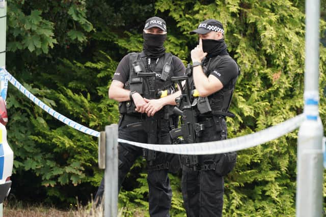 Armed police attended at the scene of the shooting in Kesgrave.