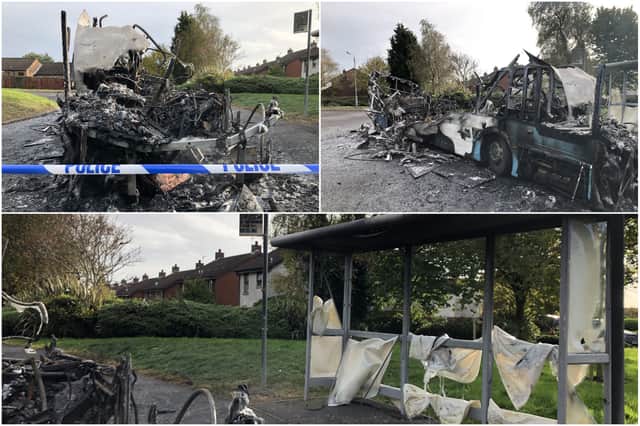 Masked men hijacked and then set alight a bus in Newtownards, Northern Ireland.