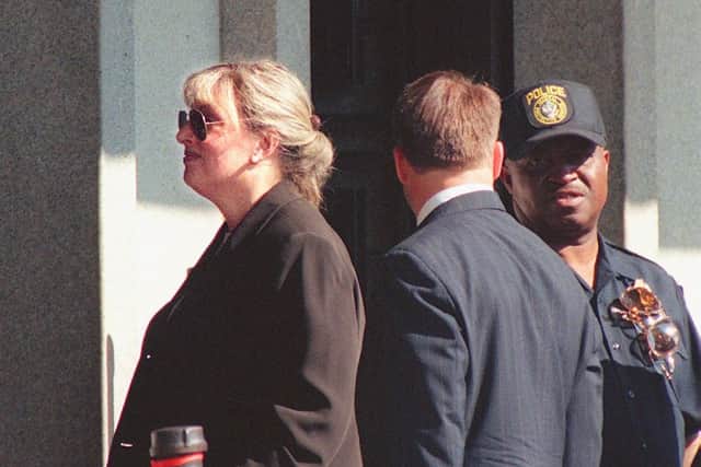 Linda Tripp arrives at the US District Courthouse 02 July in Washington, DC. Tripp is appearing for a second day of testimony (Photo: JOYCE NALTCHAYAN/AFP via Getty Images)