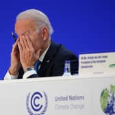US president Joe Biden was recorded ‘falling asleep’ during COP26 opening speeches. (Pic: Getty)