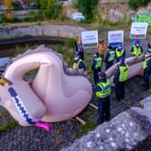 Police seized the inflatable Loch Ness Monster.