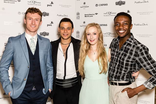 Omari Douglas with John Brannoch, Zak Nemorin and Katherine Pearson at the press night for “High Society” at The Old Vic Theatre, 2015 (Photo: Miles Willis/Getty Images)
