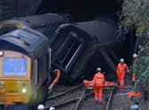 The first carriages have been removed from the Salisbury train crash site (image: PA)