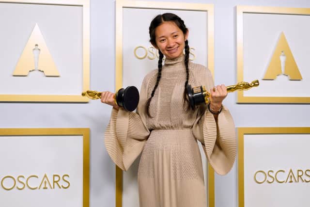 Chloe Zhao, winner of Best Directing and Best Picture for “Nomadland,” poses in the press room at the Oscars (Photo: Chris Pizzello-Pool/Getty Images)