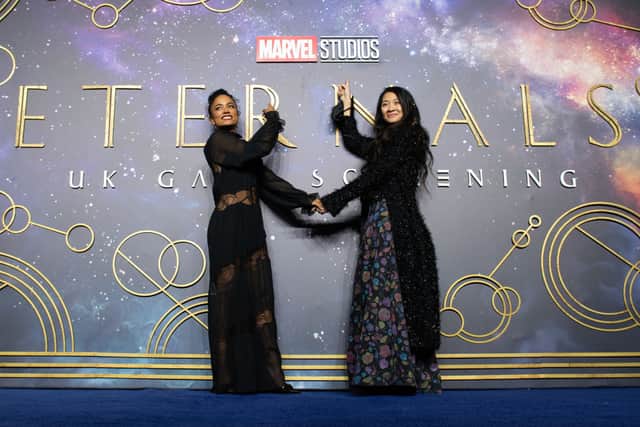 Lauren Ridloff and Chloe Zhao at the “The Eternals” UK Premiere (Photo: Jeff Spicer/Getty Images)