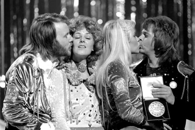 ABBA embracing after winning the Eurovision Song Contest (Photo: PA)
