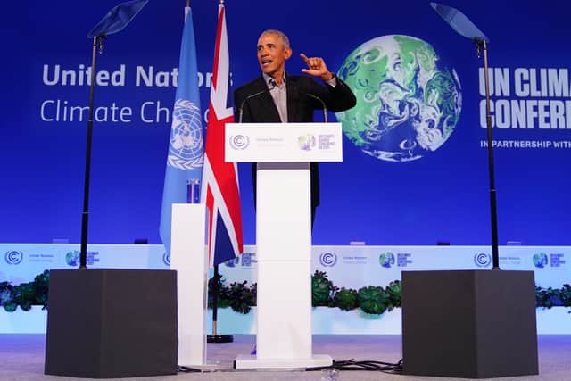 Barack Obama said world leaders were falling short on decisive climate change action at an address during COP26. (Credit: PA) 