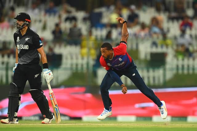 Chris Jordan struggled to deliver in the final overs of England’s semi final against New Zealand