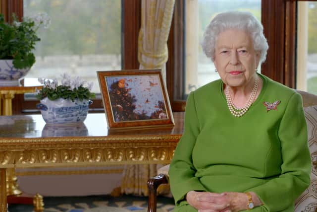 The Queen pre-recorded an address for COP26, after she was not able to travel to make the address in person. (Credit: Getty)
