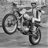 Eddie Kidd doing a wheelie on a motorcycle in February 1977 (Photo: Evening Standard/Hulton Archive/Getty Images)