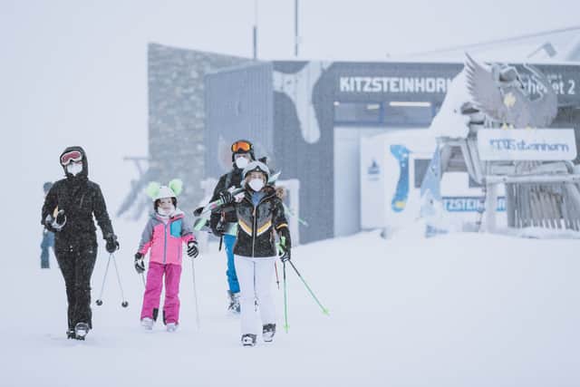 Skiers wear protective face masks at the Kitzsteinhorn in Kaprun, Austria (Photo: STRINGER/EXPA/AFP via Getty Images)