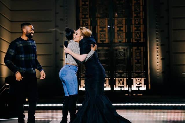 Quentin proposed to his girlfriend, Ashley, who’d been led into the concert blindfolded to conceal the surprise (Picture: CBS)