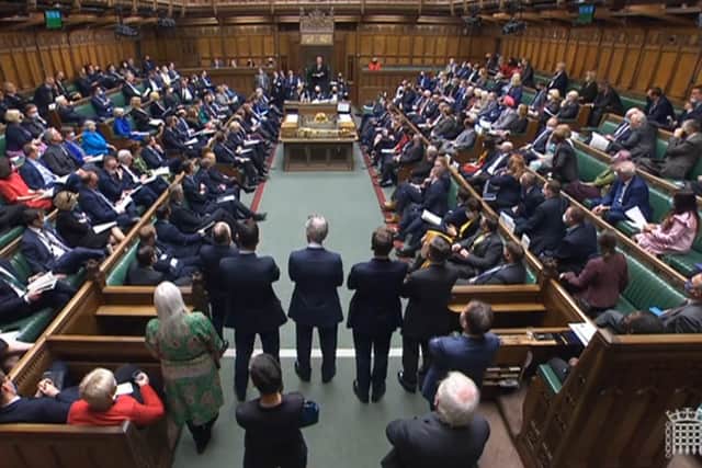 The debating chamber during Prime Minister's Questions in the House of Commons, London.