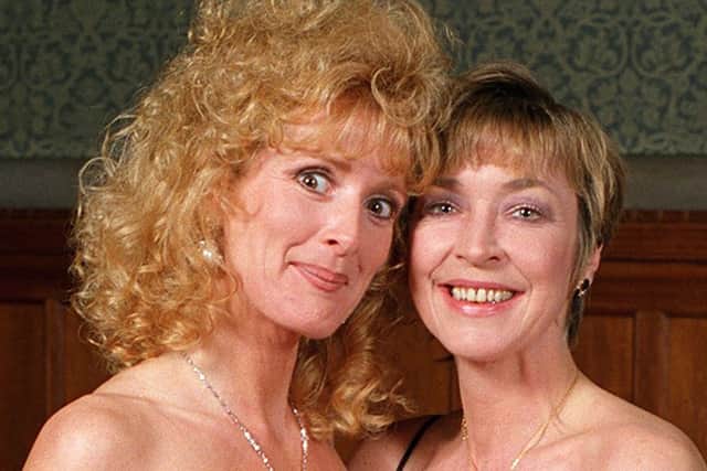 Beverley and late Corrie legend Anne Kirkbride, on the set of the ITV soap (Picture: ITV)