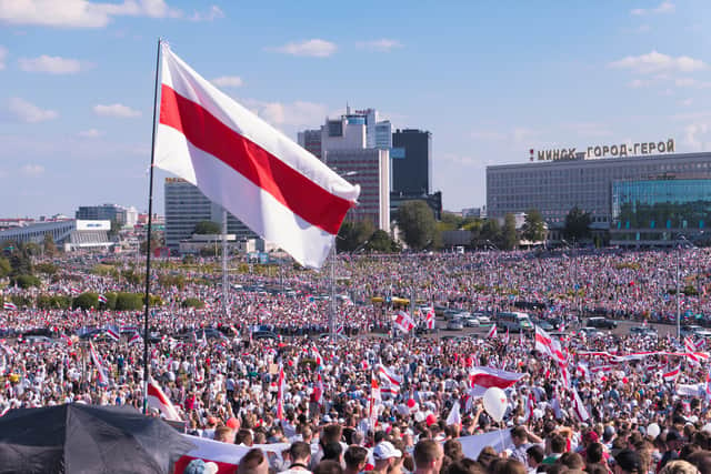Thousands of people took to the streets of Belarus’ capital Minsk to protest against the re-election of Alexander Lukashenko in August 2020 (image Shutterstock)