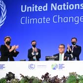COP 26 President Alok Sharma receives applause after giving the closing speech during the climate conference in Glagsow. (Credit: Getty)