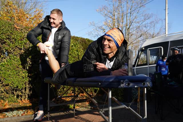 Kevin Sinfield received physiotherapy throughout the run (Photo: PA)
