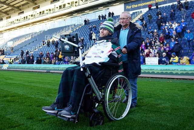 Rob Burrow, who was diagnosed with MND in 2019, at Headingley Stadium waiting for Kevin Sinfield to complete the Extra Mile Challenge (Photo: PA)