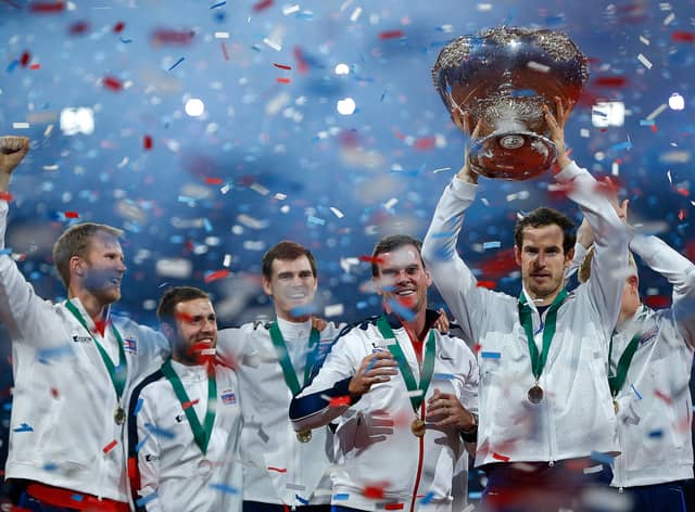 Murray celebrates the British win at the Davis Cup in 2015