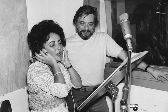  Elizabeth Taylor at a Wembley studio with Stephen Sondheim, to record the songs for the film ‘A Little Night Music’, in 1976 (Picture: Getty)