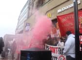 Stuart couriers protest outside a branch of McDonalds in Sheffield (Photo: Ethan Shone)