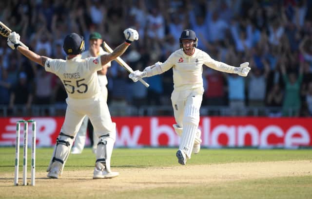 Stokes and Leach celebrate their heroics in 2019