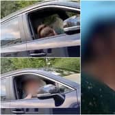 Police have released a shocking video of a woman who fell asleep drunk at the wheel before speeding off at more than 100mph