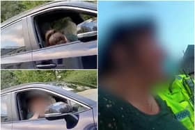Police have released a shocking video of a woman who fell asleep drunk at the wheel before speeding off at more than 100mph