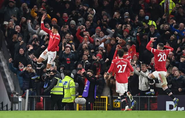 Cristiano Ronaldo of Manchester United celebrates. (Photo by Shaun Botterill/Getty Images)