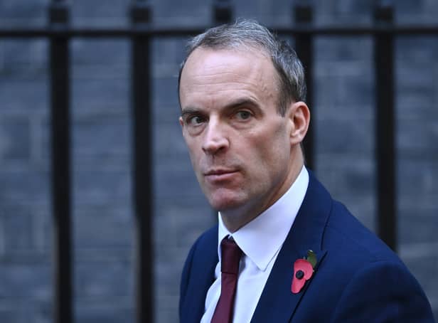 <p> Dominic Raab can’t make up his mind how many Omicron patients are in hospital (image: Getty Images)</p>