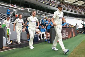 England captain Joe Root leads team mates onto the field during day one of the First Test Match in the Ashes series between Australia and England at The Gabba. (Photo by Bradley Kanaris/Getty Images)