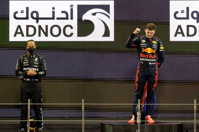 Lewis Hamilton and Max Verstappen on the podium of the Yas Marina Circuit (Photo: Getty)