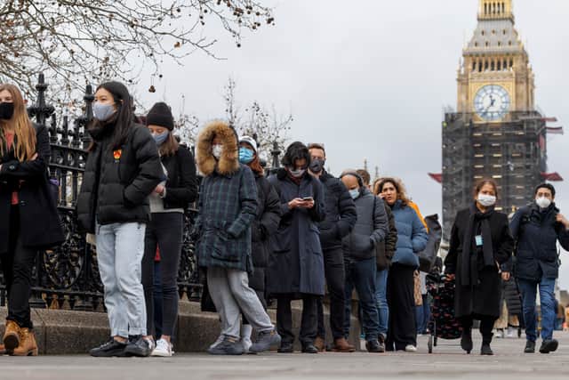 There have been long queues outside vaccination centres across the UK on Monday (image: Getty Images)