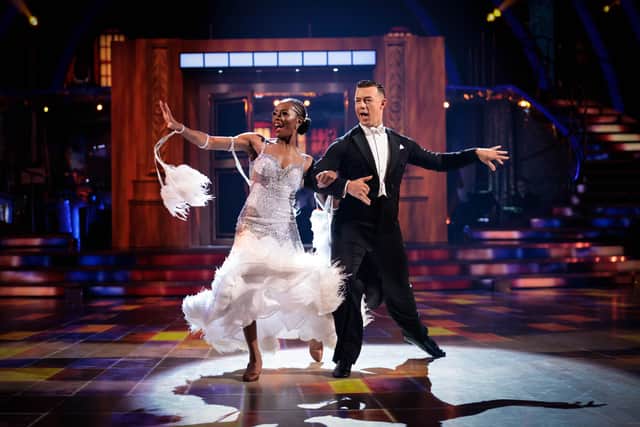 Kai Widdrington and AJ Odudu during the live show for BBC One’s Strictly Come Dancing 2021 on Saturday (Photo: PA/BBC)