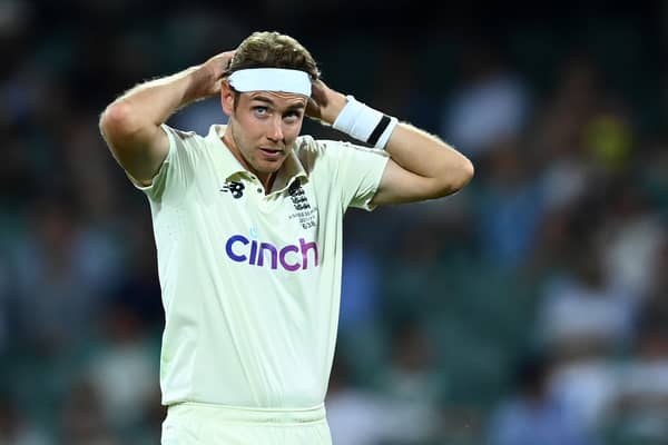 Stuart Broad of England adjusts his headband during day one of the Second Test match in the Ashes series between Australia and England at the Adelaide Oval