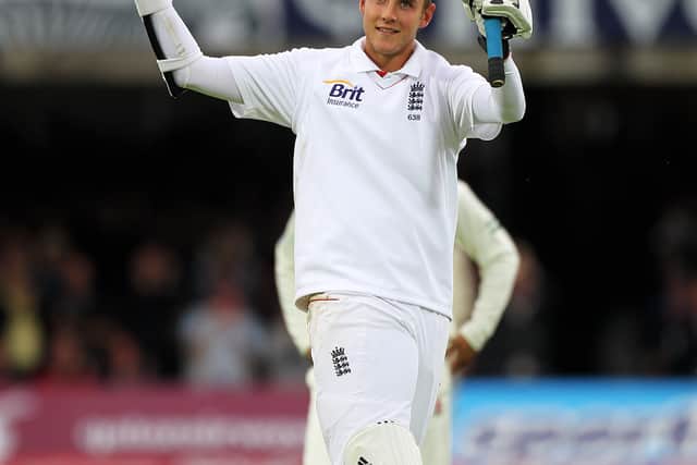 Stuart Broad of England celebrates his century during day two of the 4th npower Test Match between England and Pakistan at Lord's on August 27, 2010 in London, England.