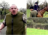 A man shouted foul-mouthed abuse at animal activists during a hunt (Photos: SWNS)