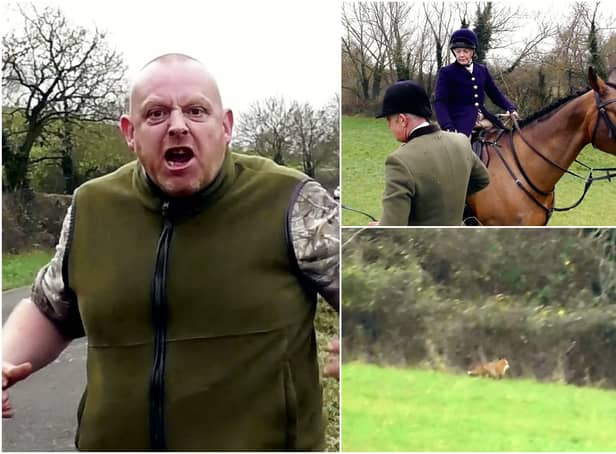 <p>A man shouted foul-mouthed abuse at animal activists during a hunt (Photos: SWNS)</p>
