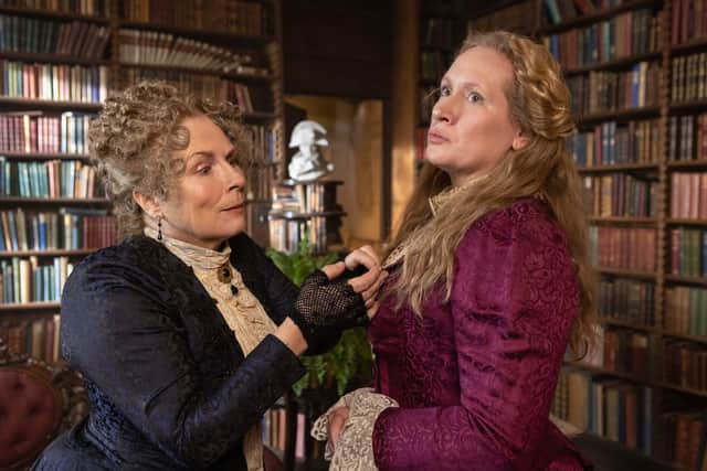 Jennifer Saunders and Martha Howe-Douglas in the 2021 Ghosts Christmas special (Credit: BBC/Monumental Television/Guido Mandozzi)