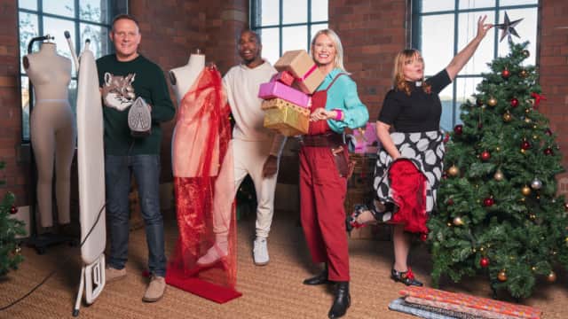 Celebrities are sharpening their scissors and threading their needles in preparation for a special festive edition of The Great British Sewing Bee. (Credit: BBC)