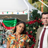 Josephine Jobert as DS Florence Cassell and Ralf Little as DI Neville Parker in Death in Paradise (Credit: BBC / Red Planet / Denis Guyenon)