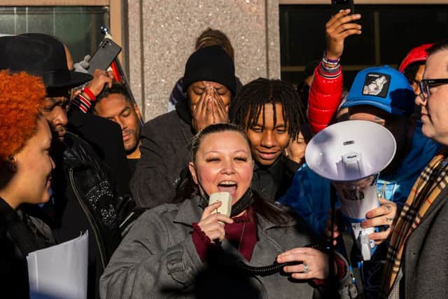 Katie Wright, mother of Daunte Wright, speaks outside the Hennepin County Courthouse after the verdict was announced (Photo: KEREM YUCEL/AFP via Getty Images)